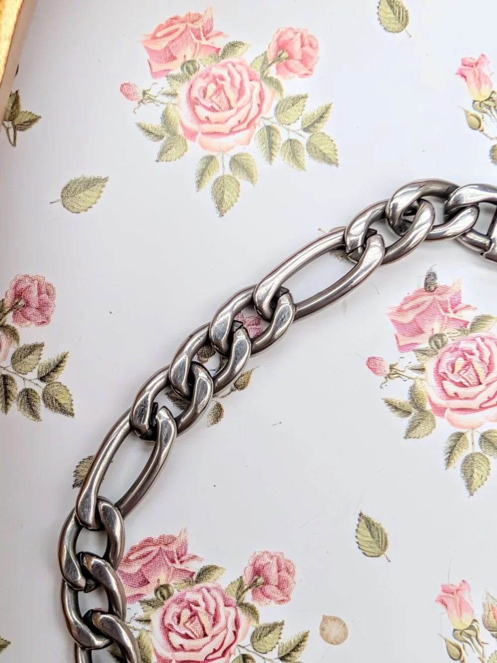 Vintage stamped JCM China sterling silver Figaro chain link bracelet - Picture 4 of 5